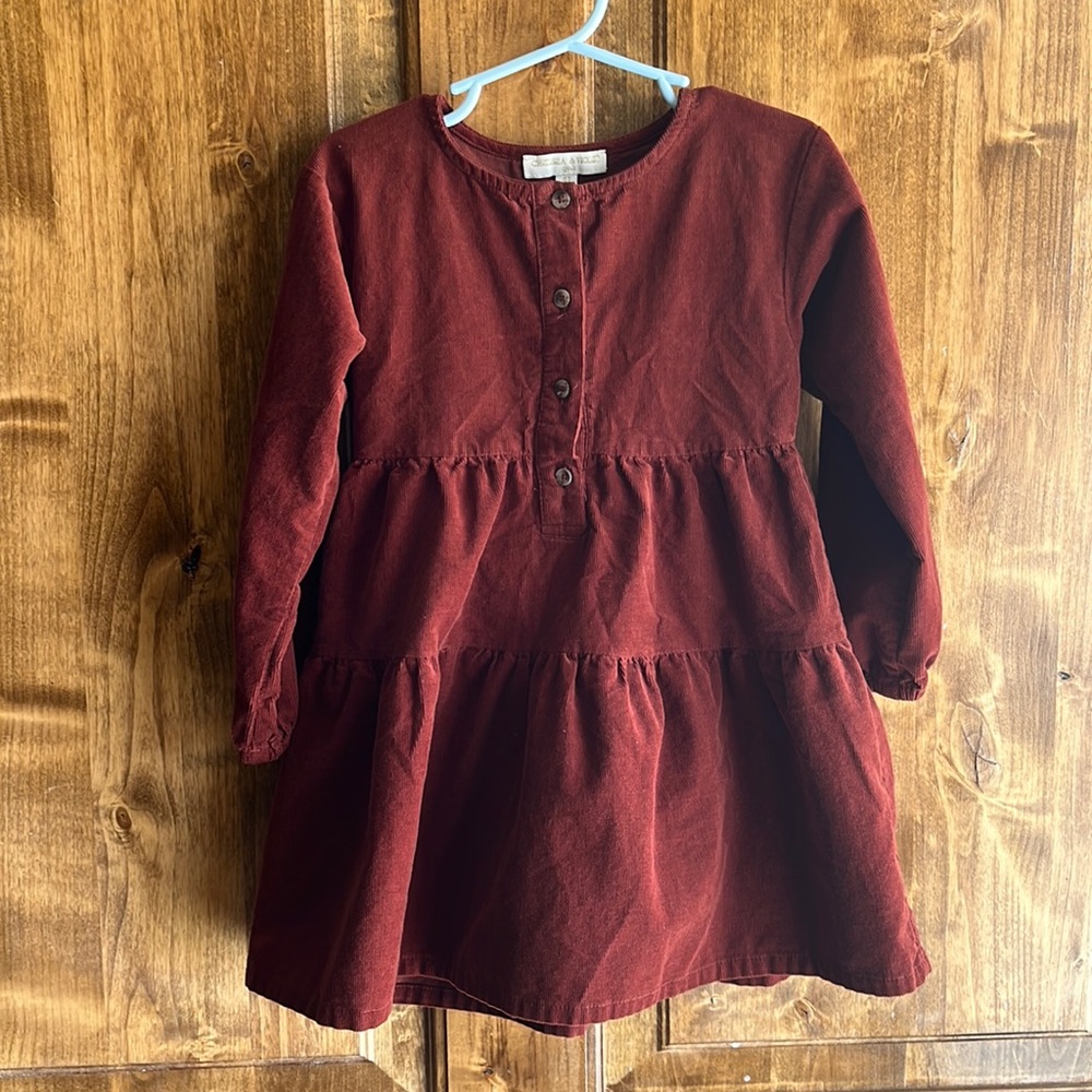 Four button (functional) rust colored corduroy dress, 4T. Chelsea & violet.